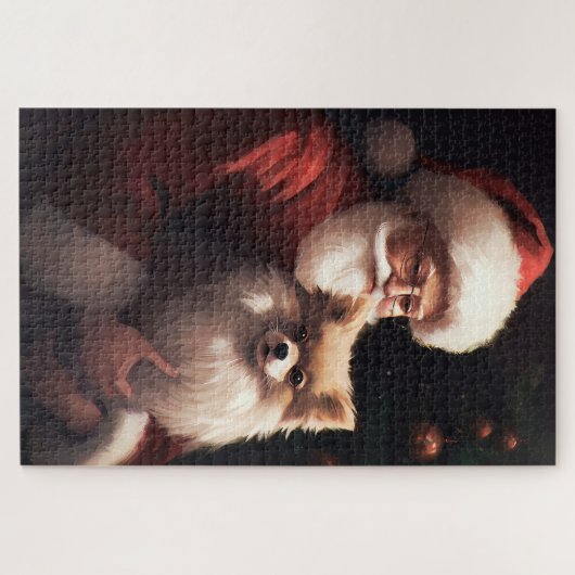 Spitz mit Weihnachtsmann Weihnachten Puzzle (Horizontal)