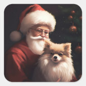 Spitz mit Weihnachtsmann Weihnachten Quadratischer Aufkleber (Vorderseite)
