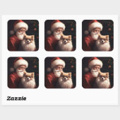 Spitz mit Weihnachtsmann Weihnachten Quadratischer Aufkleber (Blatt)