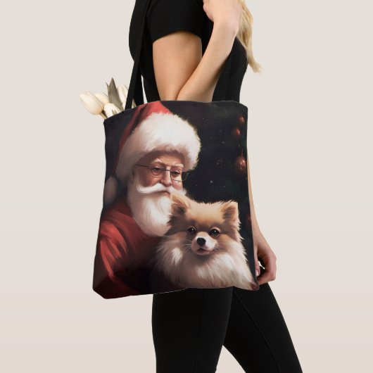 Spitz mit Weihnachtsmann Weihnachten Tasche (Von Nahem)