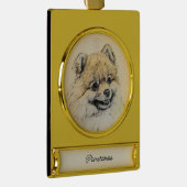 Spitz (Orange) Malerei - Original Dog Art Go Banner-Ornament Gold (Rechts)