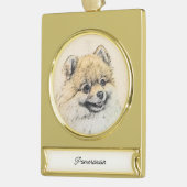 Spitz (Orange) Malerei - Original Dog Art Go Banner-Ornament Gold (Links)