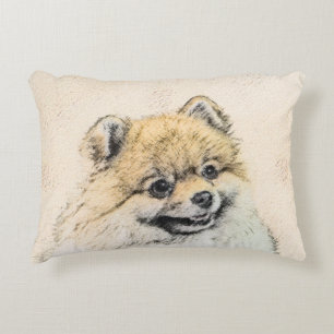 Spitz (Orange) Malerei - Original Hundekunst Dekokissen
