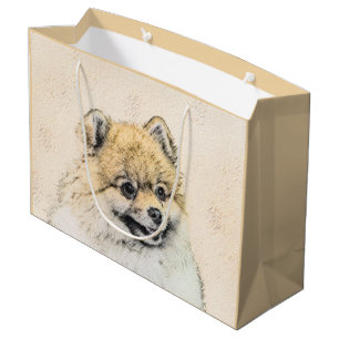 Spitz (Orange) Malerei - Original Hundekunst Große Geschenktüte