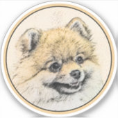 Spitz (Orange) Malerei - Originale Hundekunst Aufkleber (Vorderseite)