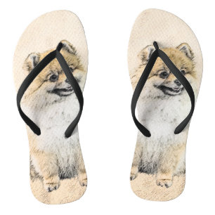 Spitz (Orange) Malerei - Originale Hundekunst Badesandalen