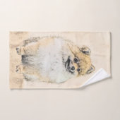 Spitz (Orange) Malerei - Originale Hundekunst Badhandtuch Set (Handtuch)