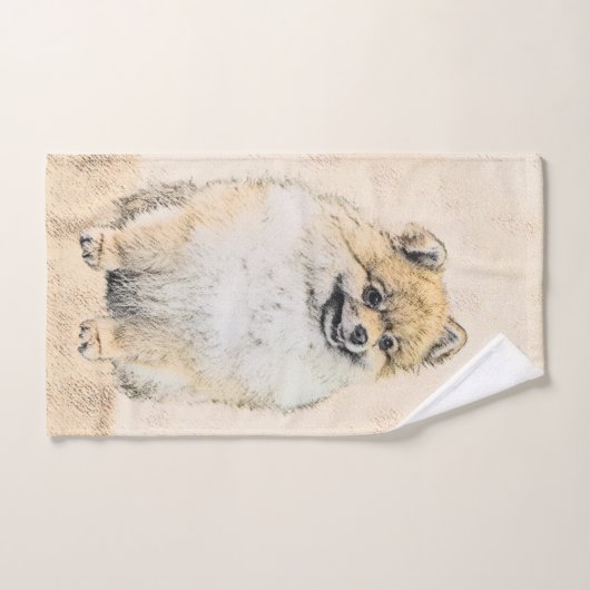 Spitz (Orange) Malerei - Originale Hundekunst Badhandtuch Set (Handtuch)