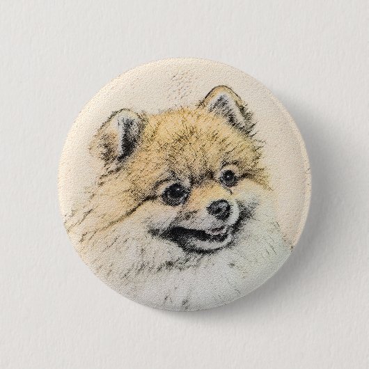 Spitz (Orange) Malerei - Originale Hundekunst Button (Vorderseite)