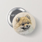 Spitz (Orange) Malerei - Originale Hundekunst Button (Vorne & Hinten)