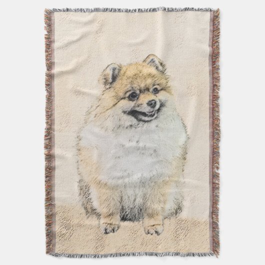 Spitz (Orange) Malerei - Originale Hundekunst Decke (Vorderseite Vertikal)