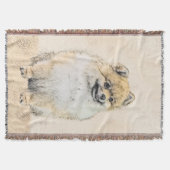 Spitz (Orange) Malerei - Originale Hundekunst Decke (Vorderseite)