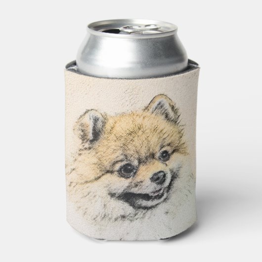 Spitz (Orange) Malerei - Originale Hundekunst Dosenkühler (Kanne Vorderseite)