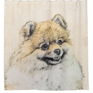 Spitz (Orange) Malerei - Originale Hundekunst Duschvorhang