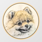 Spitz (Orange) Malerei - Originale Hundekunst Fensteraufkleber (Blatt)