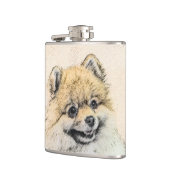 Spitz (Orange) Malerei - Originale Hundekunst Flachmann (Links)