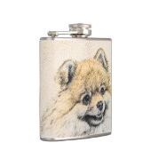 Spitz (Orange) Malerei - Originale Hundekunst Flachmann (Rechts)