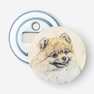 Spitz (Orange) Malerei - Originale Hundekunst Flaschenöffner