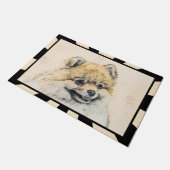 Spitz (Orange) Malerei - Originale Hundekunst Fußmatte (Schrägansicht)
