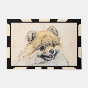 Spitz (Orange) Malerei - Originale Hundekunst Fußmatte