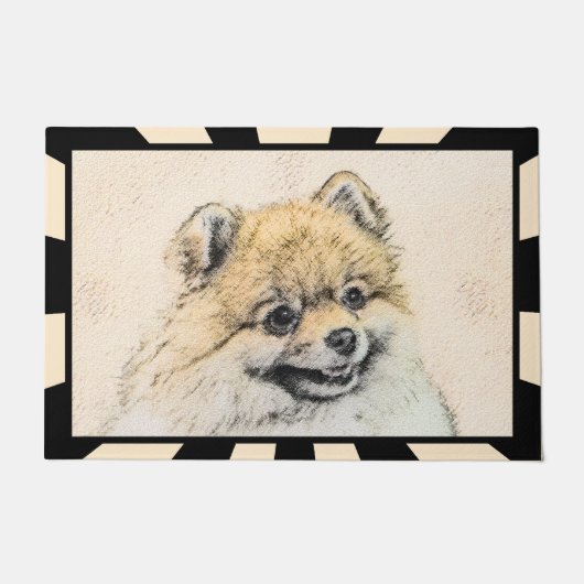 Spitz (Orange) Malerei - Originale Hundekunst Fußmatte (Vorderseite)