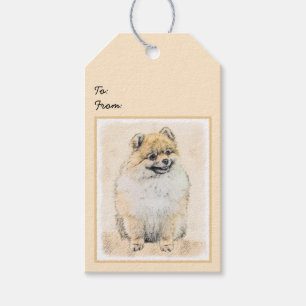 Spitz (Orange) Malerei - Originale Hundekunst Geschenkanhänger