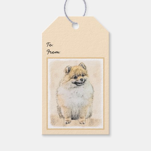 Spitz (Orange) Malerei - Originale Hundekunst Geschenkanhänger (Vorderseite)