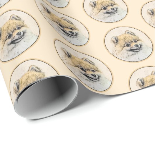 Spitz (Orange) Malerei - Originale Hundekunst Geschenkpapier (Rolleneckpunkt)