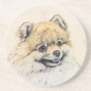 Spitz (Orange) Malerei - Originale Hundekunst Getränkeuntersetzer
