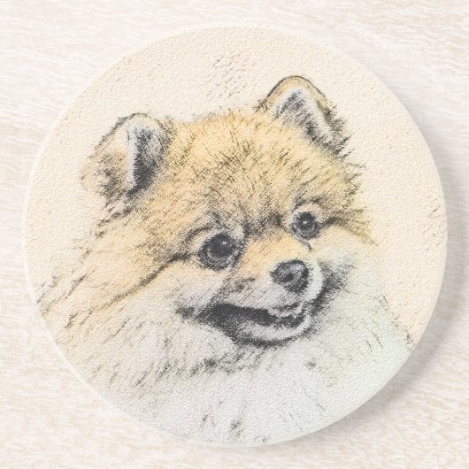 Spitz (Orange) Malerei - Originale Hundekunst Getränkeuntersetzer (Vorne)