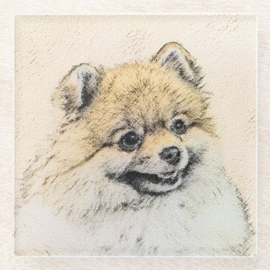 Spitz (Orange) Malerei - Originale Hundekunst Glasuntersetzer (Vorderseite)