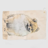 Spitz (Orange) Malerei - Originale Hundekunst Golfhandtuch (Horizontal)