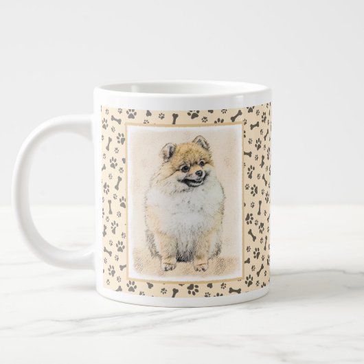 Spitz (Orange) Malerei - Originale Hundekunst Jumbo-Tasse (Links)