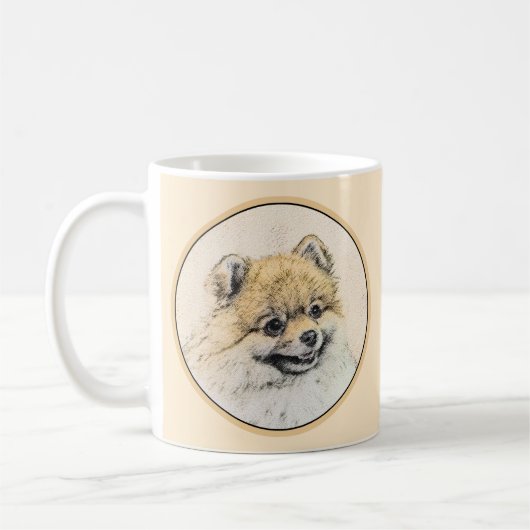 Spitz (Orange) Malerei - Originale Hundekunst Kaffeetasse (Links)
