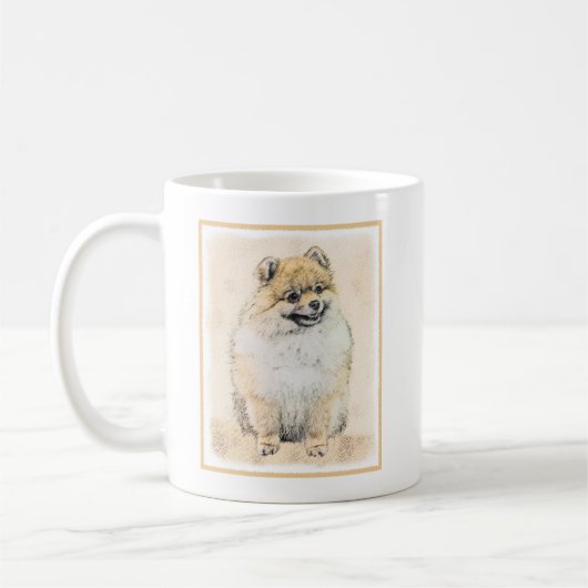 Spitz (Orange) Malerei - Originale Hundekunst Kaffeetasse (Links)