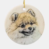 Spitz (Orange) Malerei - Originale Hundekunst Keramik Ornament (Hinten)