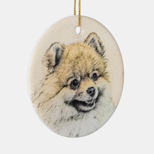 Spitz (Orange) Malerei - Originale Hundekunst Keramik Ornament (Rechts)