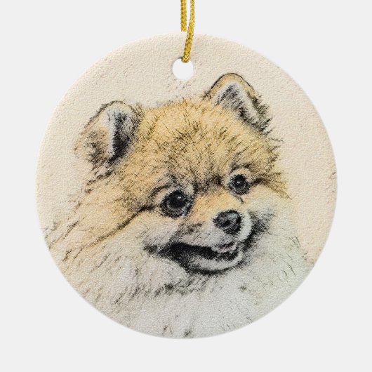 Spitz (Orange) Malerei - Originale Hundekunst Keramik Ornament (Vorne)