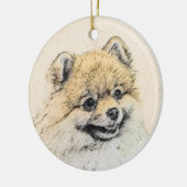 Spitz (Orange) Malerei - Originale Hundekunst Keramik Ornament (Links)