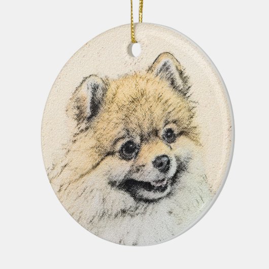 Spitz (Orange) Malerei - Originale Hundekunst Keramik Ornament (Links)