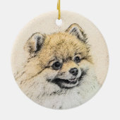 Spitz (Orange) Malerei - Originale Hundekunst Keramik Ornament (Hinten)