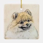 Spitz (Orange) Malerei - Originale Hundekunst Keramikornament (Rückseite)