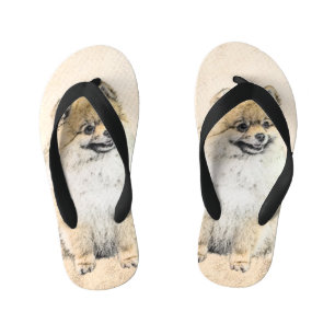 Spitz (Orange) Malerei - Originale Hundekunst Kinderbadesandalen
