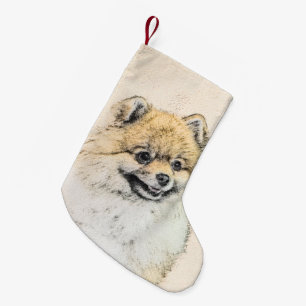 Spitz (Orange) Malerei - Originale Hundekunst Kleiner Weihnachtsstrumpf