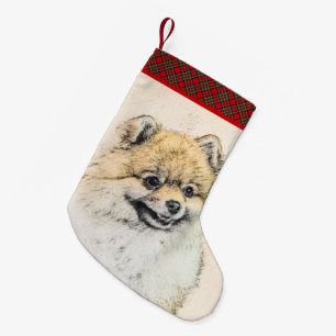 Spitz (Orange) Malerei - Originale Hundekunst Kleiner Weihnachtsstrumpf