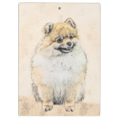 Spitz (Orange) Malerei - Originale Hundekunst Klemmbrett (Rückseite)