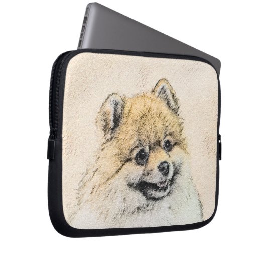 Spitz (Orange) Malerei - Originale Hundekunst Laptopschutzhülle (Vorne Rechts)