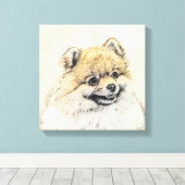 Spitz (Orange) Malerei - Originale Hundekunst Leinwanddruck (Insitu (Holzboden))