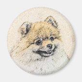 Spitz (Orange) Malerei - Originale Hundekunst Magnet (Vorne)