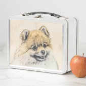 Spitz (Orange) Malerei - Originale Hundekunst Metall Brotdose (Beispiel)